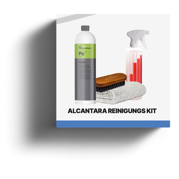 Alcantara / Stoff Reinigungsset (Reiniger, Bürste, Sprühflasche, Tücher)